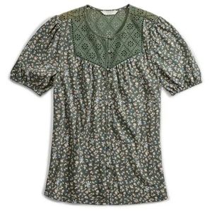 Lucky Brand Boho Floral Crochet Short Sleeve Top M